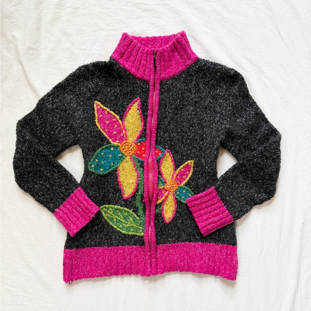 Colorful Floral Knit Sweater